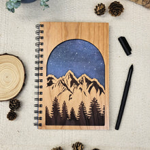 Load image into Gallery viewer, Starry Mountains Wood Journal with Lined Paper