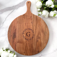 Load image into Gallery viewer, Monogrammed Circle Acacia Charcuterie Board