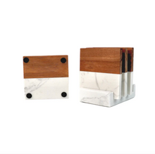 Load image into Gallery viewer, Personalized Acacia and Marble Coaster Set