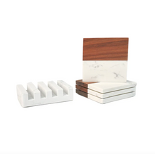 Load image into Gallery viewer, Personalized Acacia and Marble Coaster Set