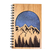 Load image into Gallery viewer, Starry Mountains Wood Journal with Lined Paper