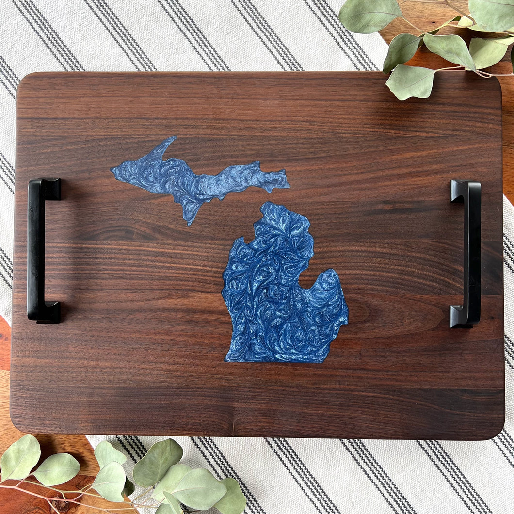 Walnut Michigan Serving Platter, Cornflower Blue