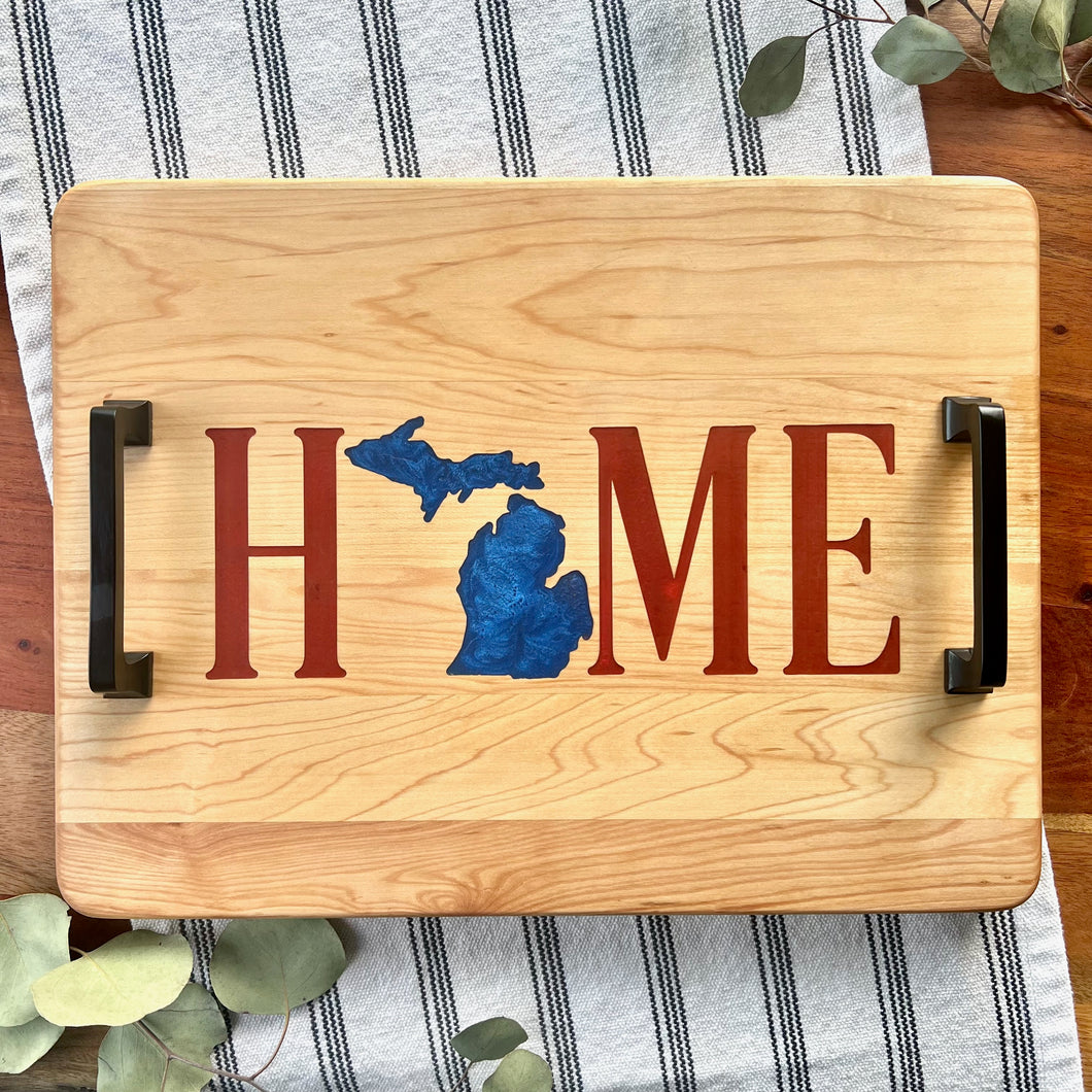 Maple Michigan Home Serving Platter, Red and Blue