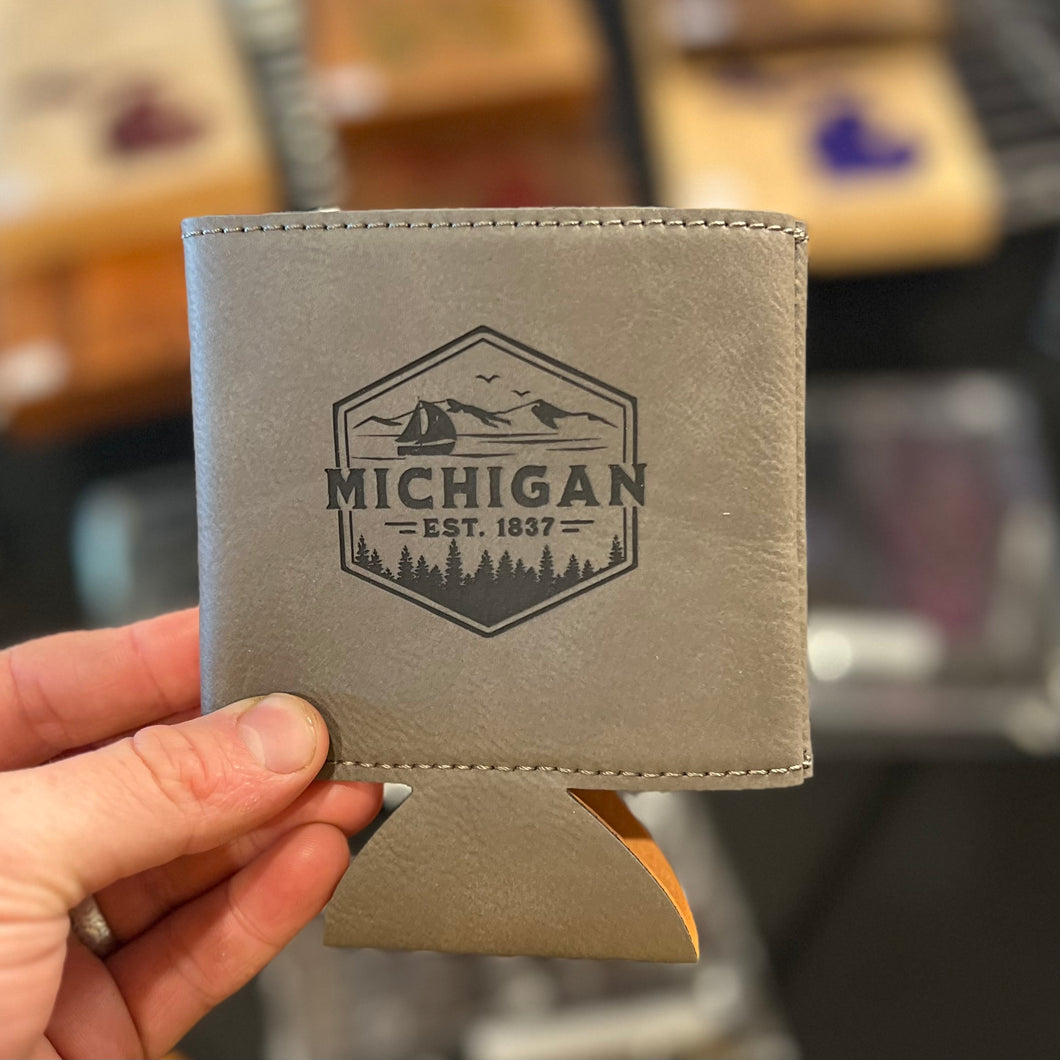 Faux Leather Beverage Holders - Michigan Badge