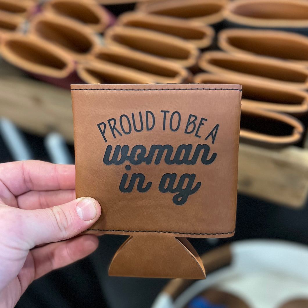 Faux Leather Beverage Holders - Proud to be a Woman in Ag