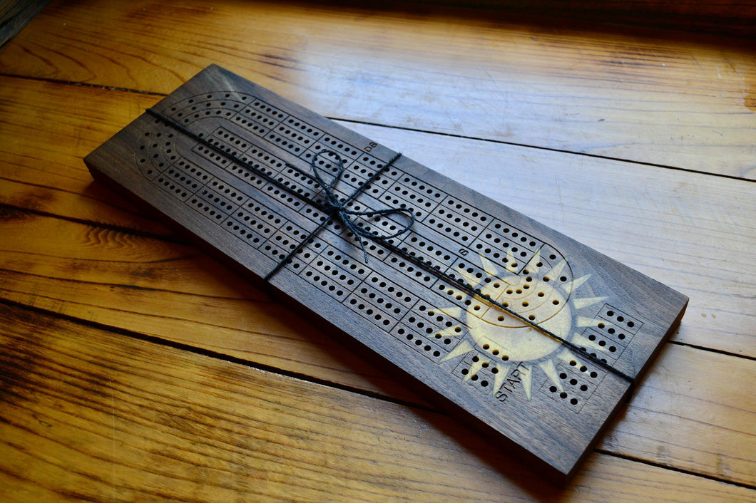 Cribbage Board / Walnut + Golden Sun Inlay